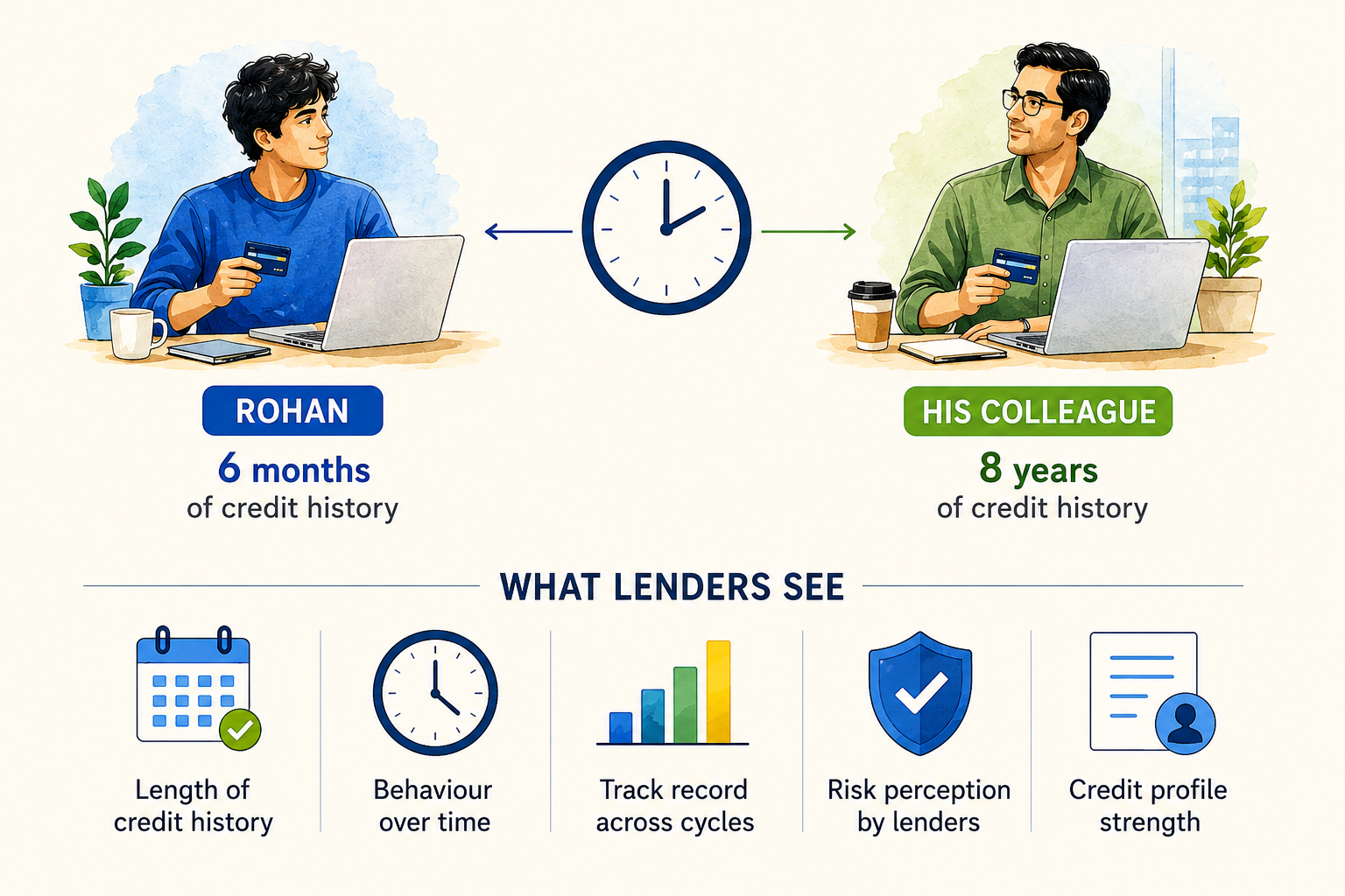 Credit history length comparison and its impact on lender assessment.